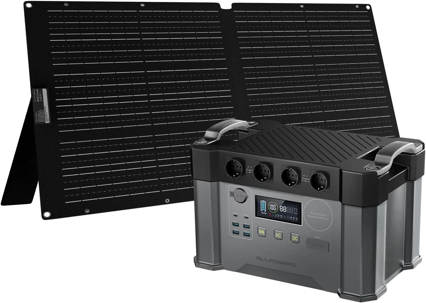 ALLPOWERS S2000Pro 1451Wh – station électrique portable 2400W avec panneau solaire 100W et entrée solaire 1000W