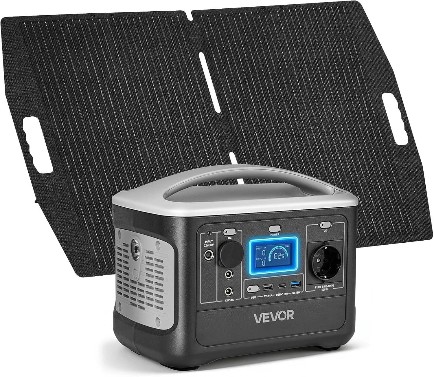 VEVOR M6 493Wh – station électrique portable 600W LiFePO4 sinusoïdale pure avec panneau solaire 100W
