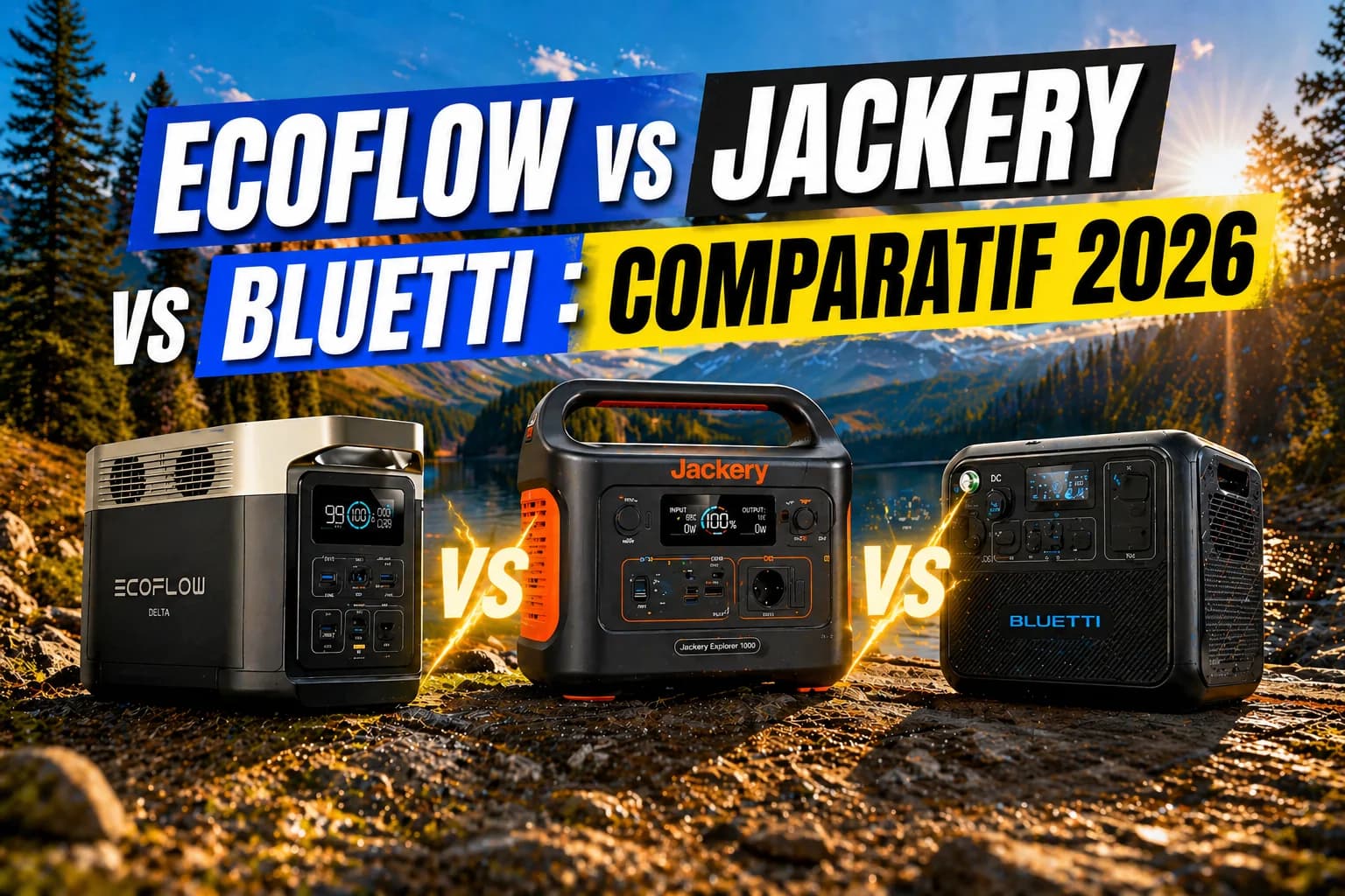 Comparatif EcoFlow, Jackery et BLUETTI : trois générateurs solaires portables côte à côte
