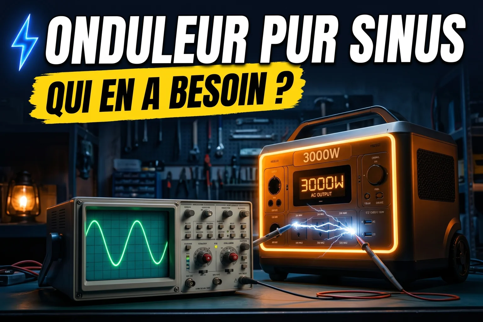 Oscilloscope montrant la forme d'onde sinusoïdale d'un onduleur pur sinus comparée au quasi-sinus