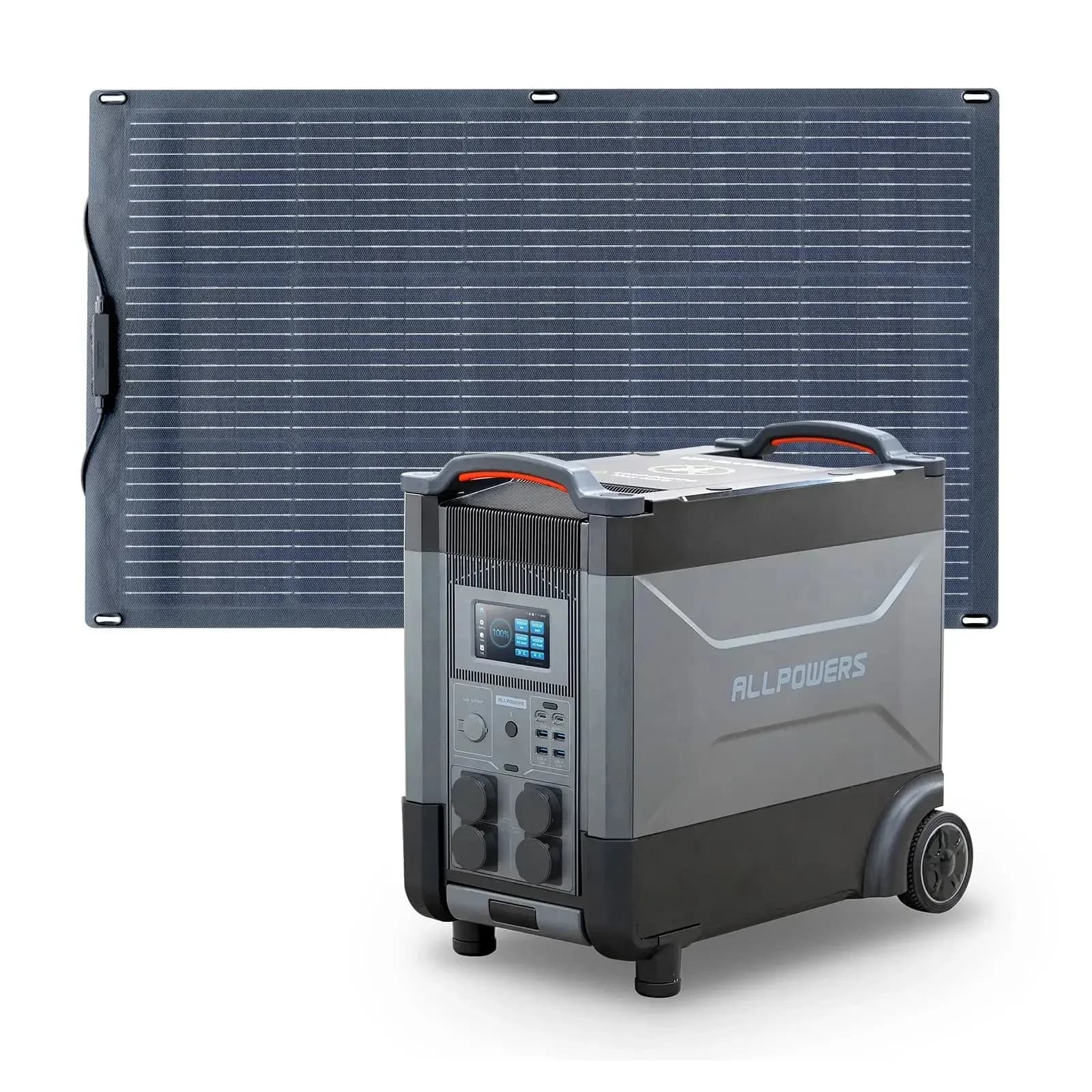ALLPOWERS R4000 3456Wh – générateur solaire 4000W avec panneau solaire flexible SF100 100W posé à côté