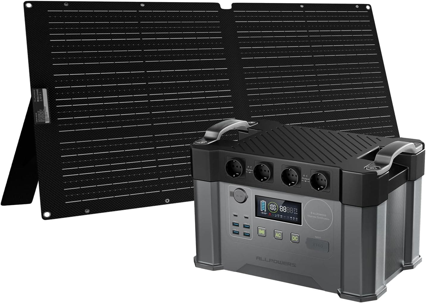 ALLPOWERS S2000Pro 1451Wh – station électrique portable 2400W avec panneau solaire 100W et entrée solaire 1000W