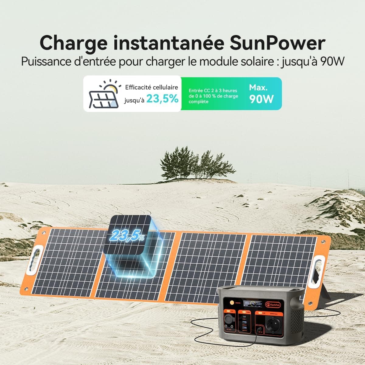FlashFish E103 179Wh – station électrique portable LiFePO4 300W avec panneau solaire 100W ETFE, charge rapide 1h