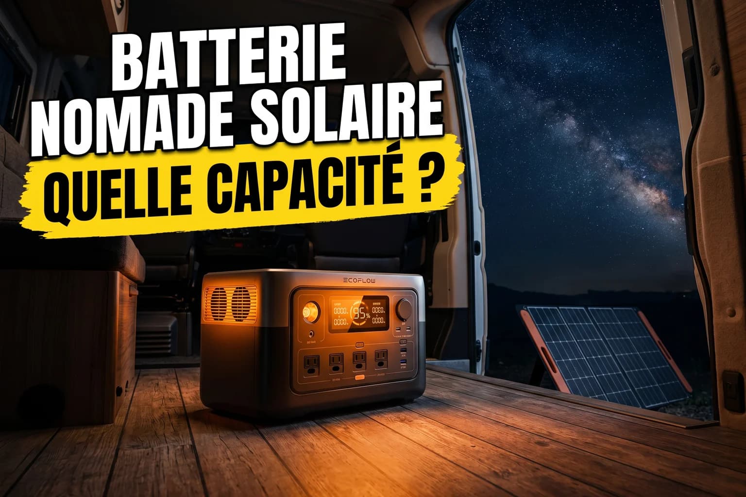 Batterie nomade solaire avec panneau solaire déployé en extérieur camping