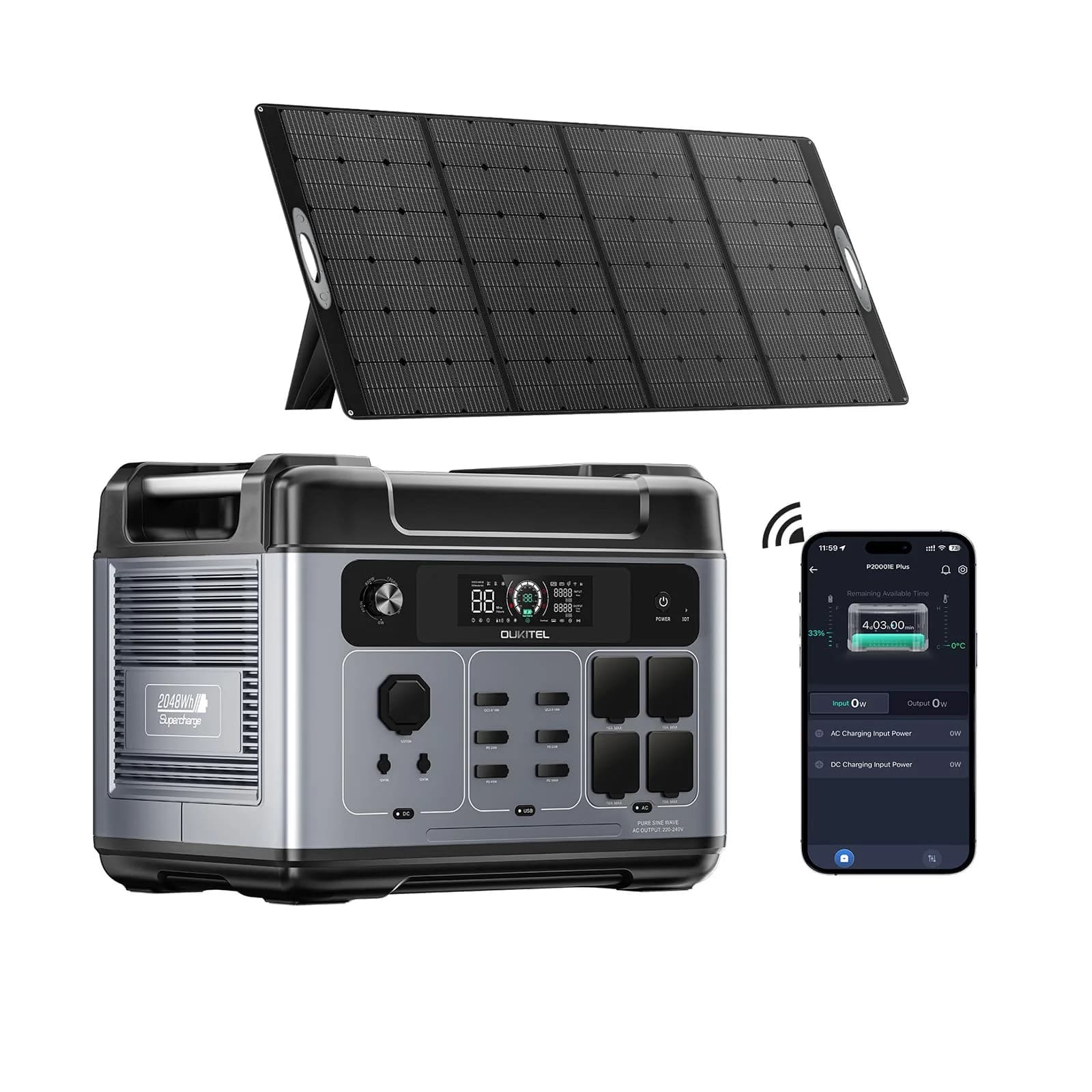 Oukitel P2001 Plus station électrique portable 2048 Wh 2400W LFP 4000 cycles charge rapide
