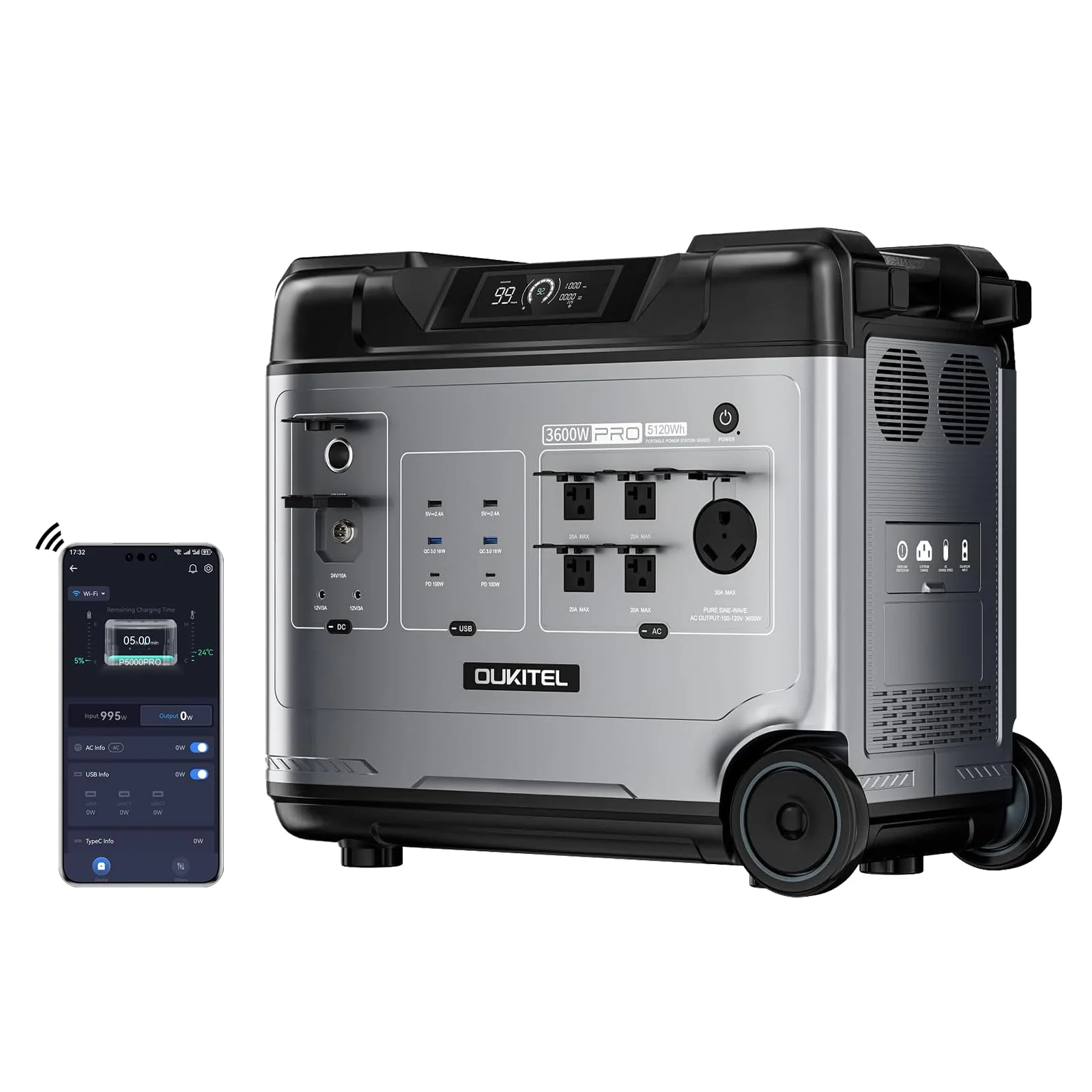 Oukitel P5000 Pro station électrique portable 5120 Wh 4000W LFP 5000 cycles sortie 48V