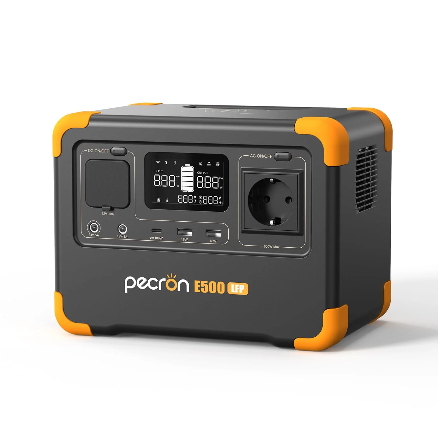 PECRON E500LFP station électrique portable 576 Wh 600W LFP compacte 4,8 kg chargeur Qi