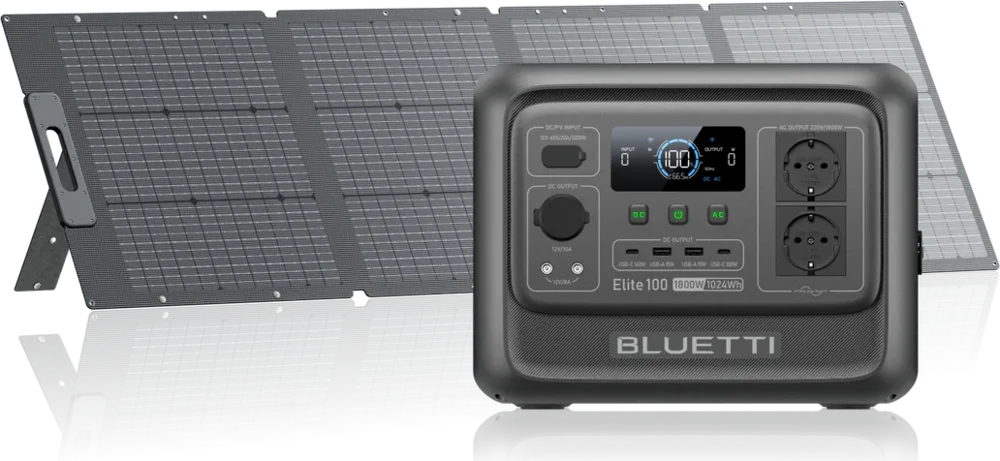 Pack BLUETTI Elite 100 V2 avec panneau solaire pliable, 1 024 Wh et 1 800 W