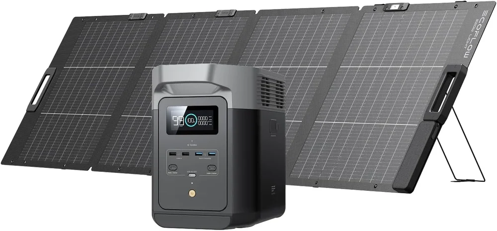 Pack EcoFlow DELTA 2 avec panneau solaire pliable 220W déployé