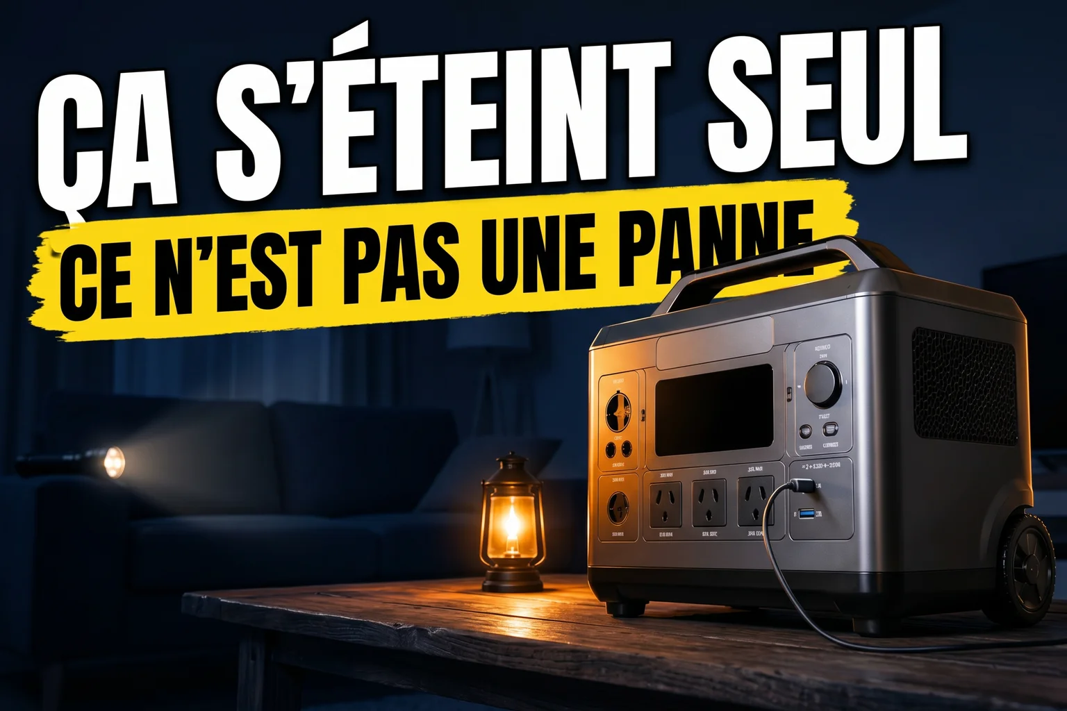 Station d'énergie portable affichant un écran éteint, témoin de mise en veille automatique