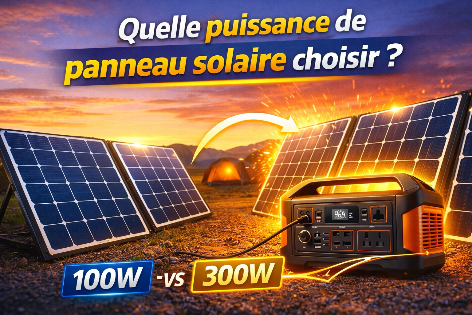 Panneau solaire portable posé dehors en train de recharger un générateur solaire