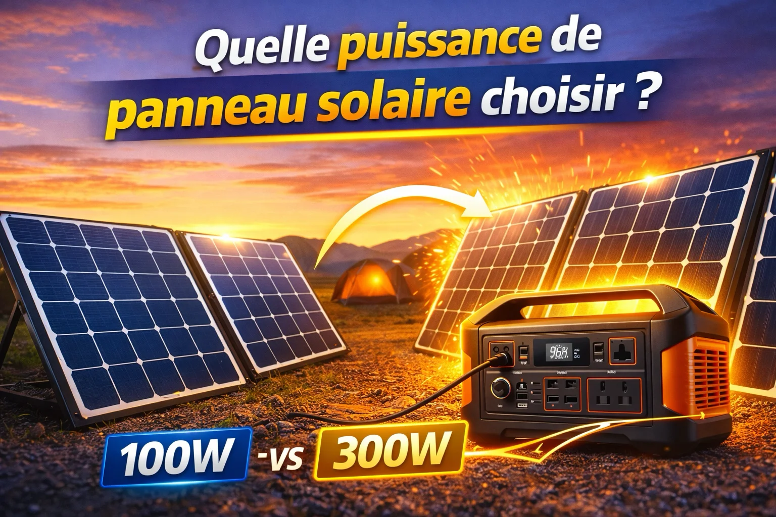 Panneau solaire portable posé dehors en train de recharger un générateur solaire