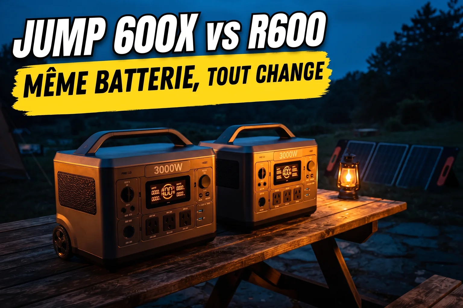 VTOMAN Jump 600X et ALLPOWERS R600 côte à côte, comparaison stations 299 Wh 600 W avec panneaux solaires