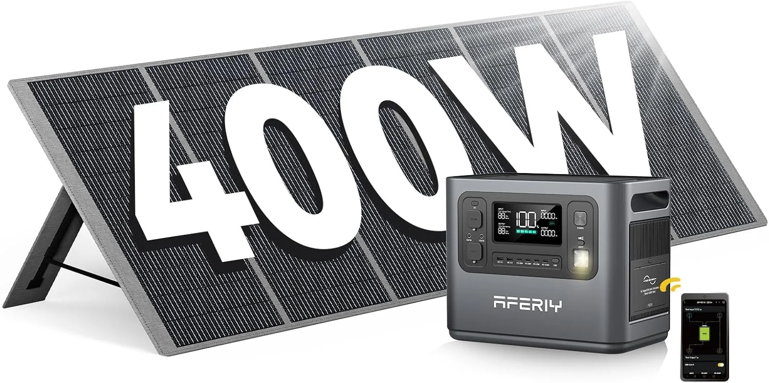 AFERIY P210 2048Wh – générateur solaire portable 2400W LiFePO4 sinusoïdale pure avec panneau solaire 400W et UPS intégré