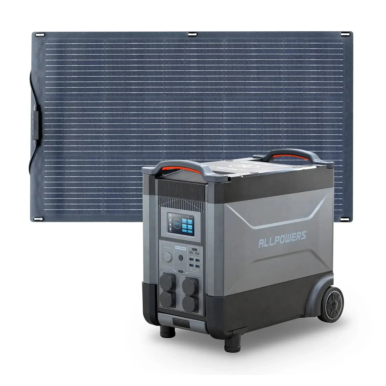 ALLPOWERS R4000 3456Wh – générateur solaire 4000W avec panneau solaire flexible SF100 100W posé à côté