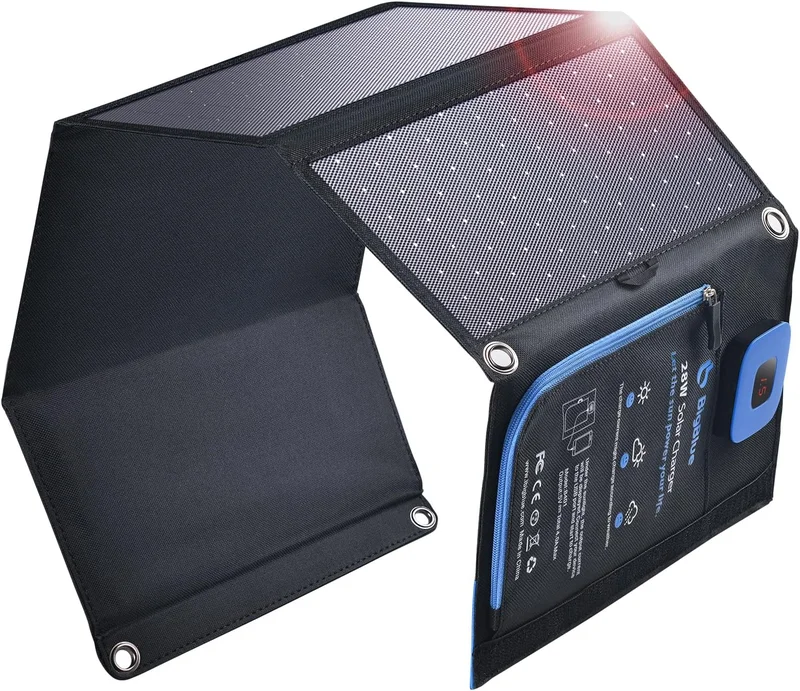 BigBlue panneau solaire pliable 28W avec ampèremètre numérique, ports USB-A et USB-C, IP44