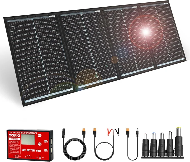 DOKIO panneau solaire pliable 200W 36V monocristallin avec régulateur LCD 10A pour batterie 24V