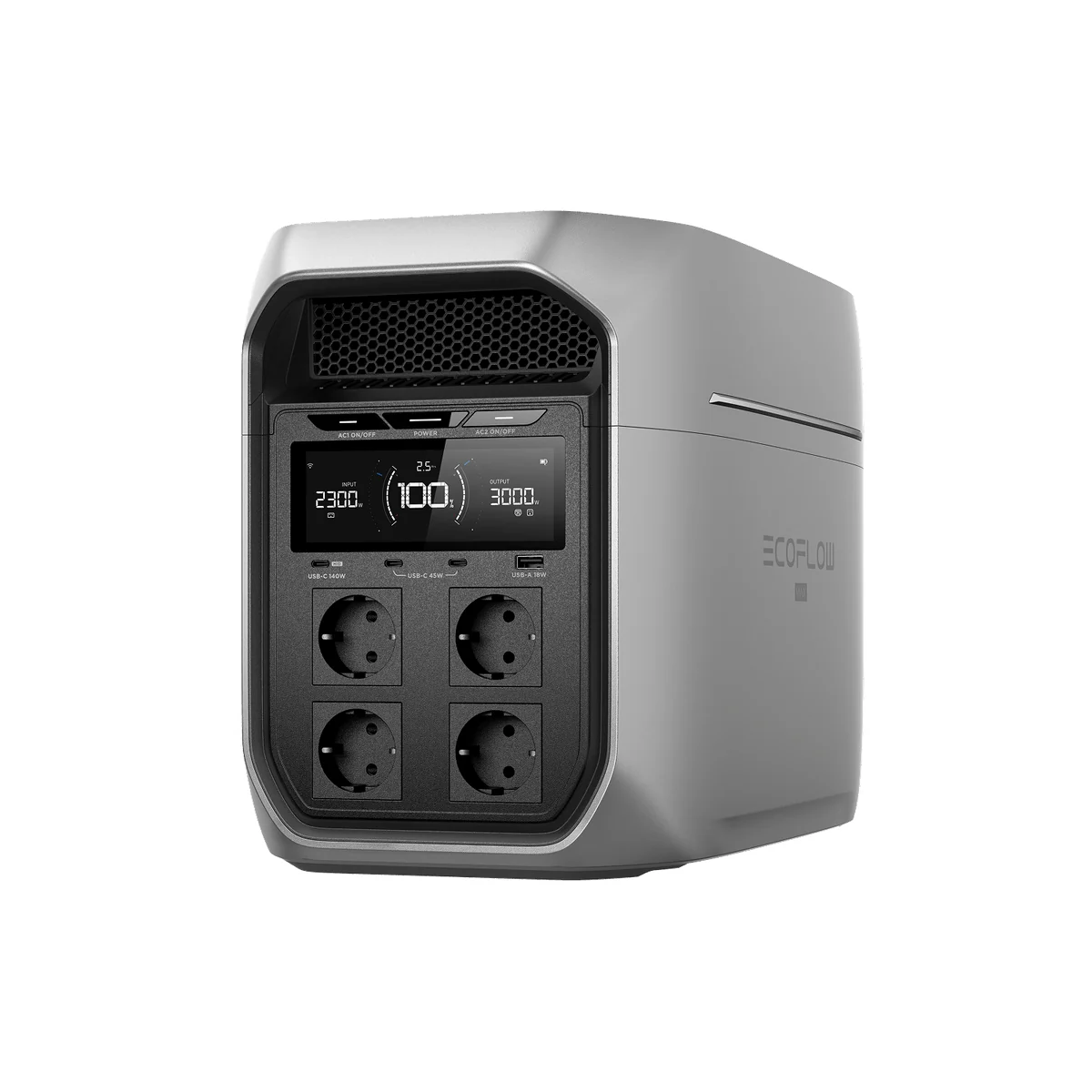 EcoFlow DELTA 3 Max Plus 2048 Wh, station portable 3000 W avec quatre prises secteur et écran 2300 W en entrée