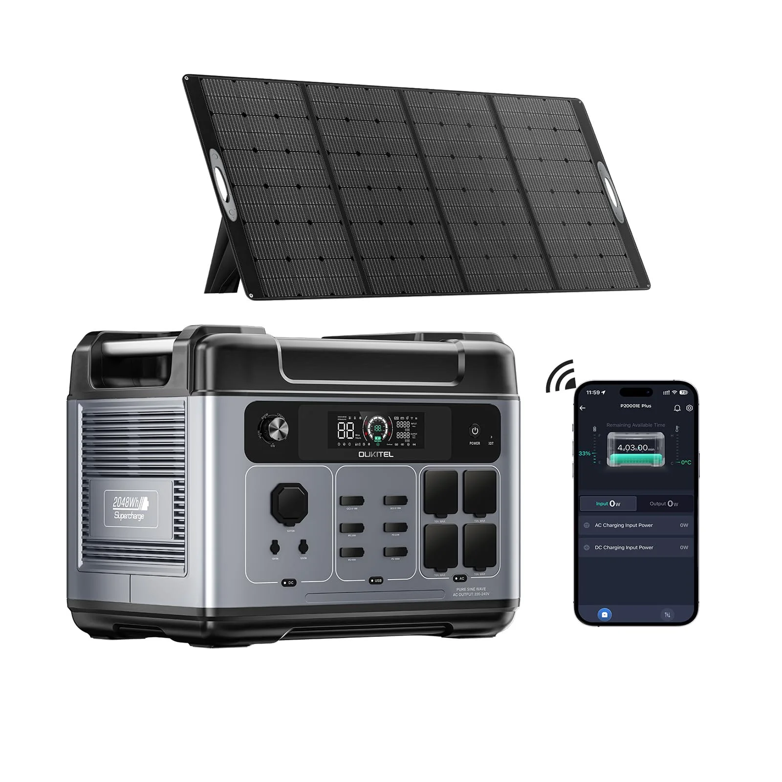 Oukitel P2001 Plus station électrique portable 2048 Wh 2400W LFP 4000 cycles charge rapide
