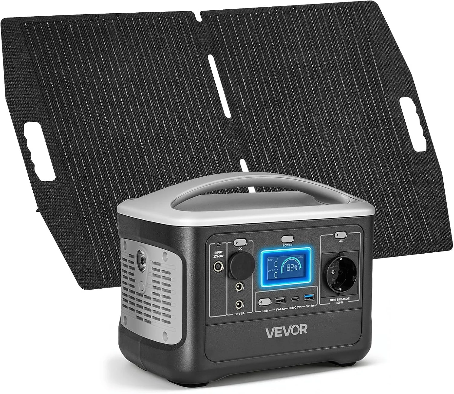 VEVOR M6 493Wh, station électrique portable 600W LiFePO4 sinusoïdale pure avec panneau solaire 100W