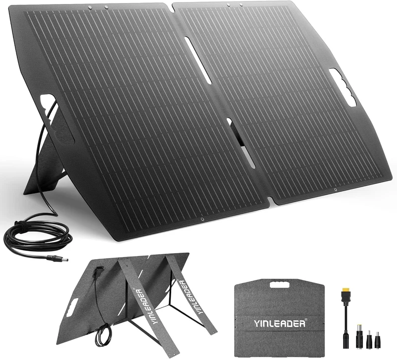Yinleader panneau solaire portable pliable 100W monocristallin IP65 avec 4 connecteurs DC7909, DC5525, DC35135 et XT60 inclus
